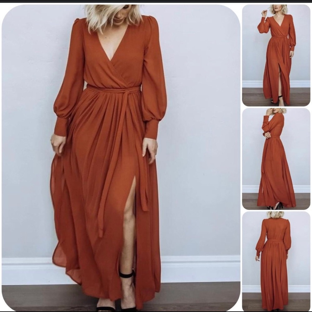 Rust colored VNeck Maxi Dress